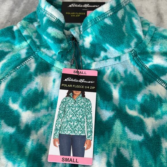 Eddie Bauer Turquoise Leaf Ikat Print Lightweight Fleece 1/4 Zip Pullover Size S - Picture 5 of 11